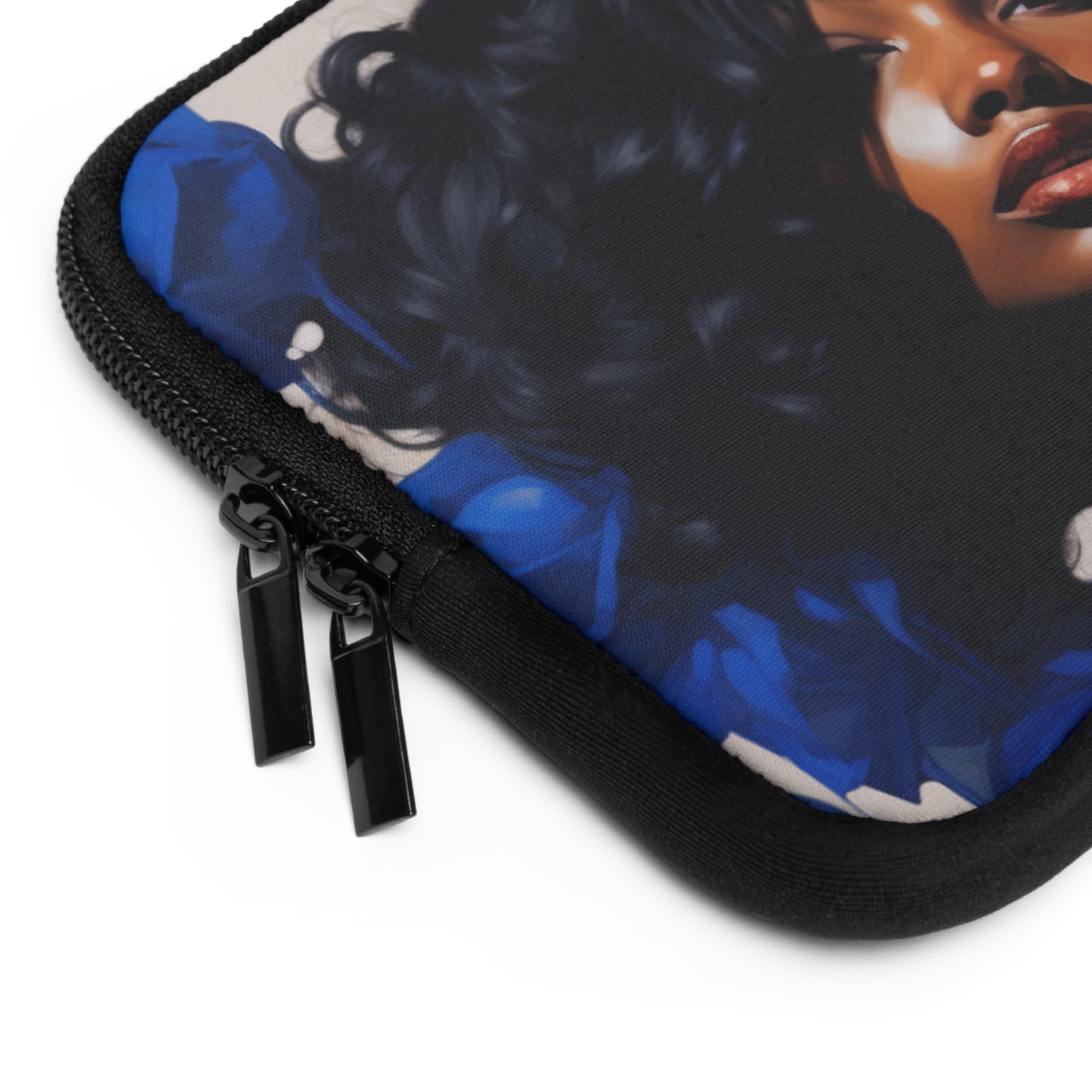 Black Woman With Blue Flowers Laptop Sleeve