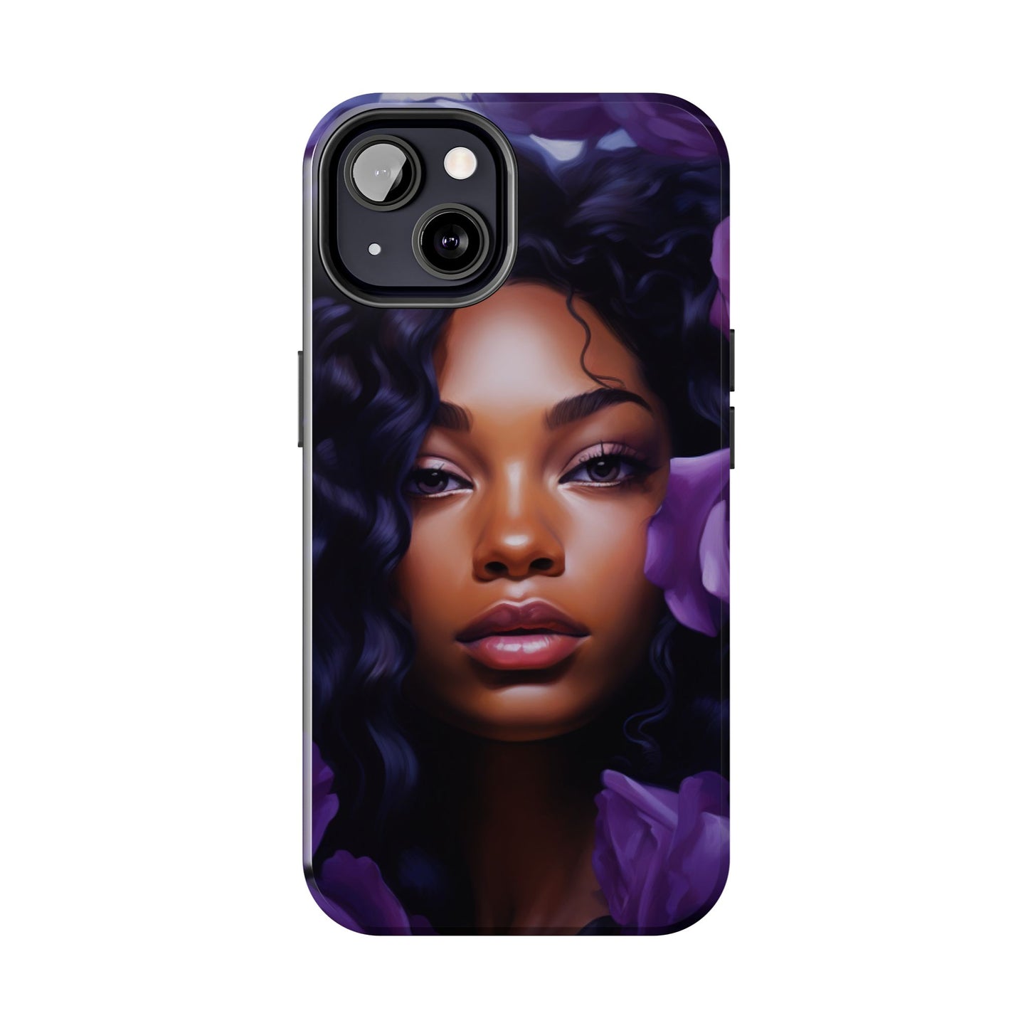 Beautiful Black Woman With Purple Flowers Tough Phone Case