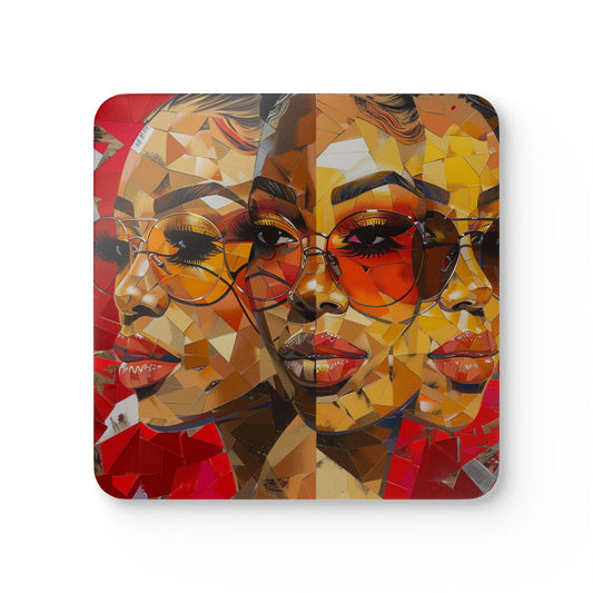 Red Mosaic Face Corkwood Coaster Set of 4