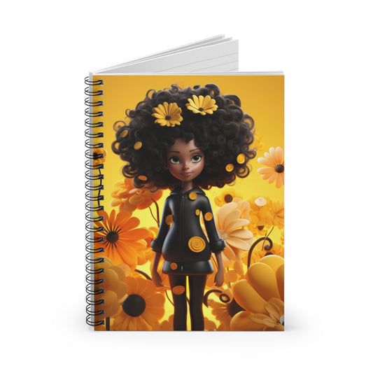 Black Fairy Girl With Yellow Flowers #2 Spiral Notebook (Ruled Line)