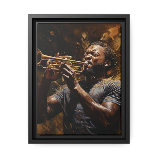 Jazzy Trumpeter Canvas With Black Frame