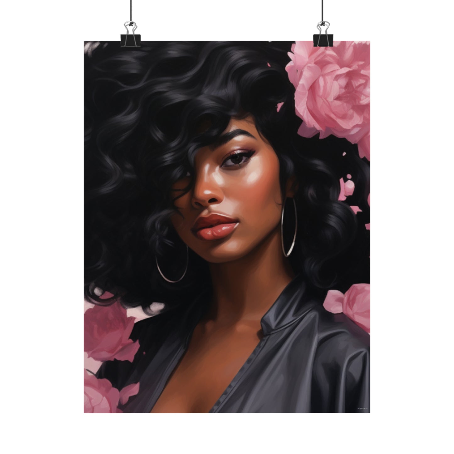 Beautiful Black Woman With Pink Flowers Vertical Poster - #2