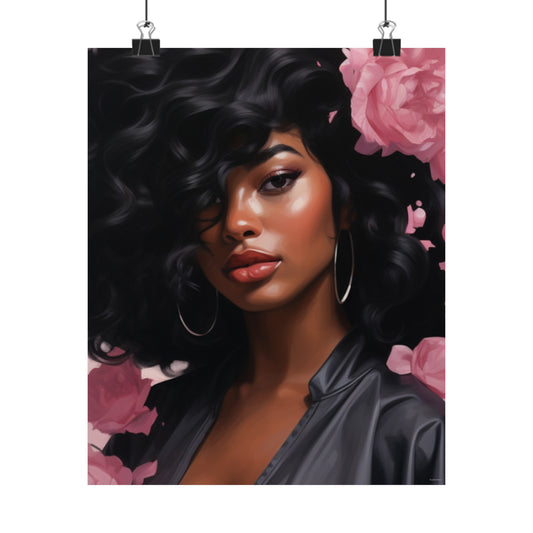 Beautiful Black Woman With Pink Flowers Vertical Poster - #2