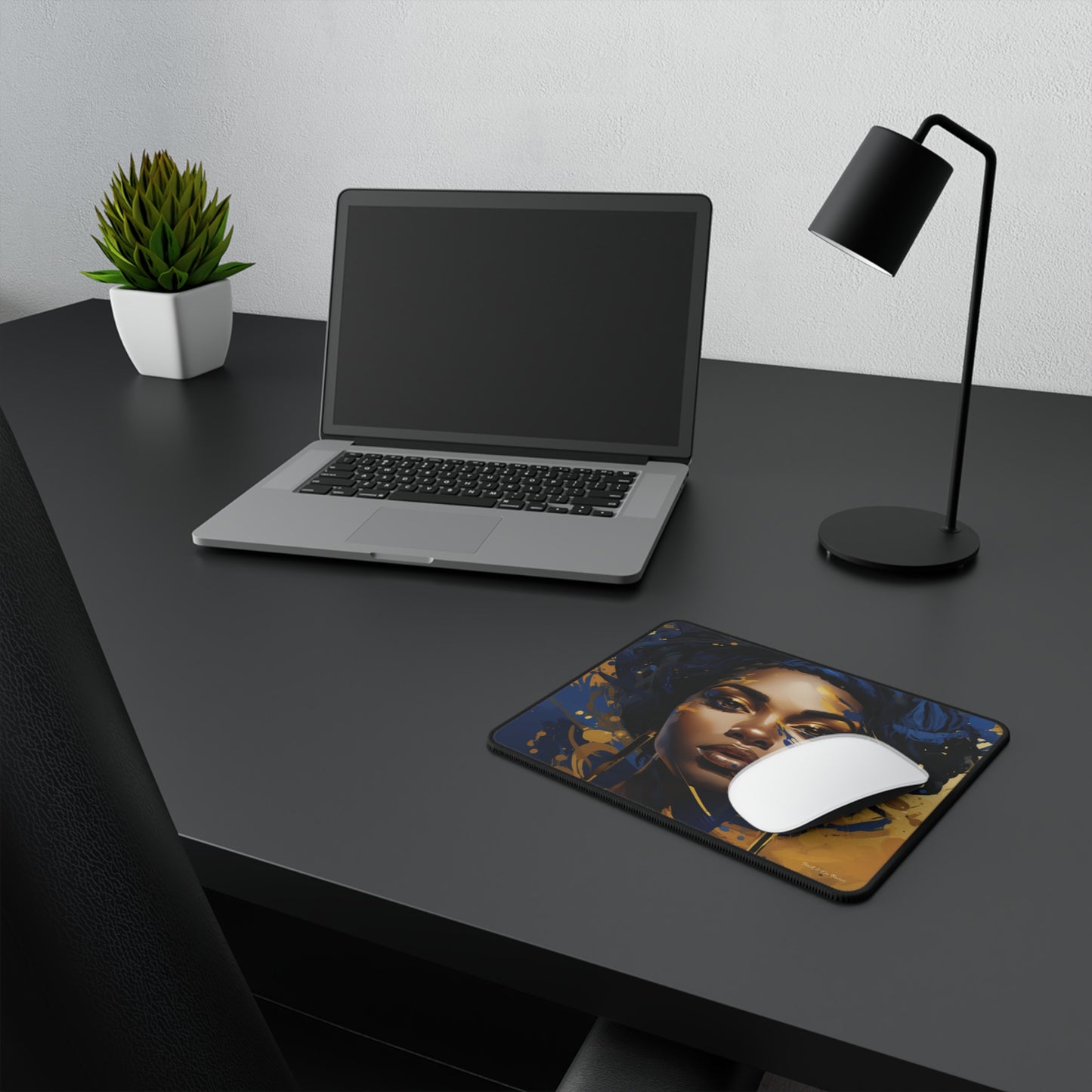 Stunning in Blue and Gold Black Woman Mouse Pad