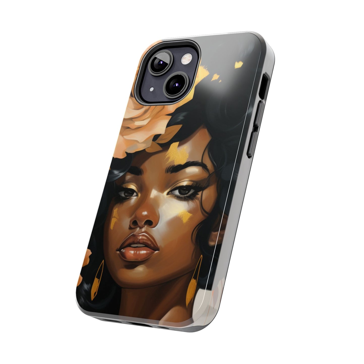 Beautiful Black Woman With Gold Flowers Tough Phone Case