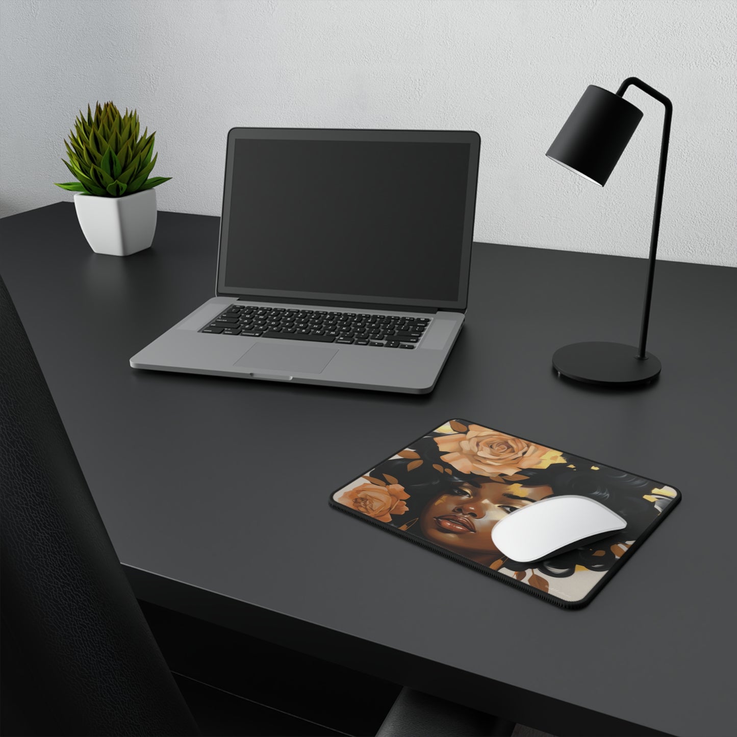 Beautiful Black Woman With Gold Flowers Mouse Pad - #1