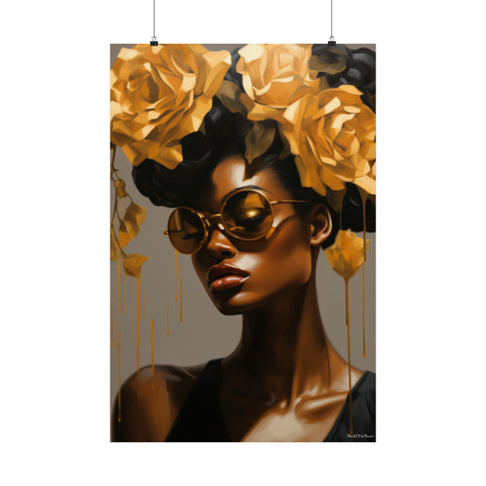 Beautiful Black Woman With Gold Flowers Vertical Poster - #3