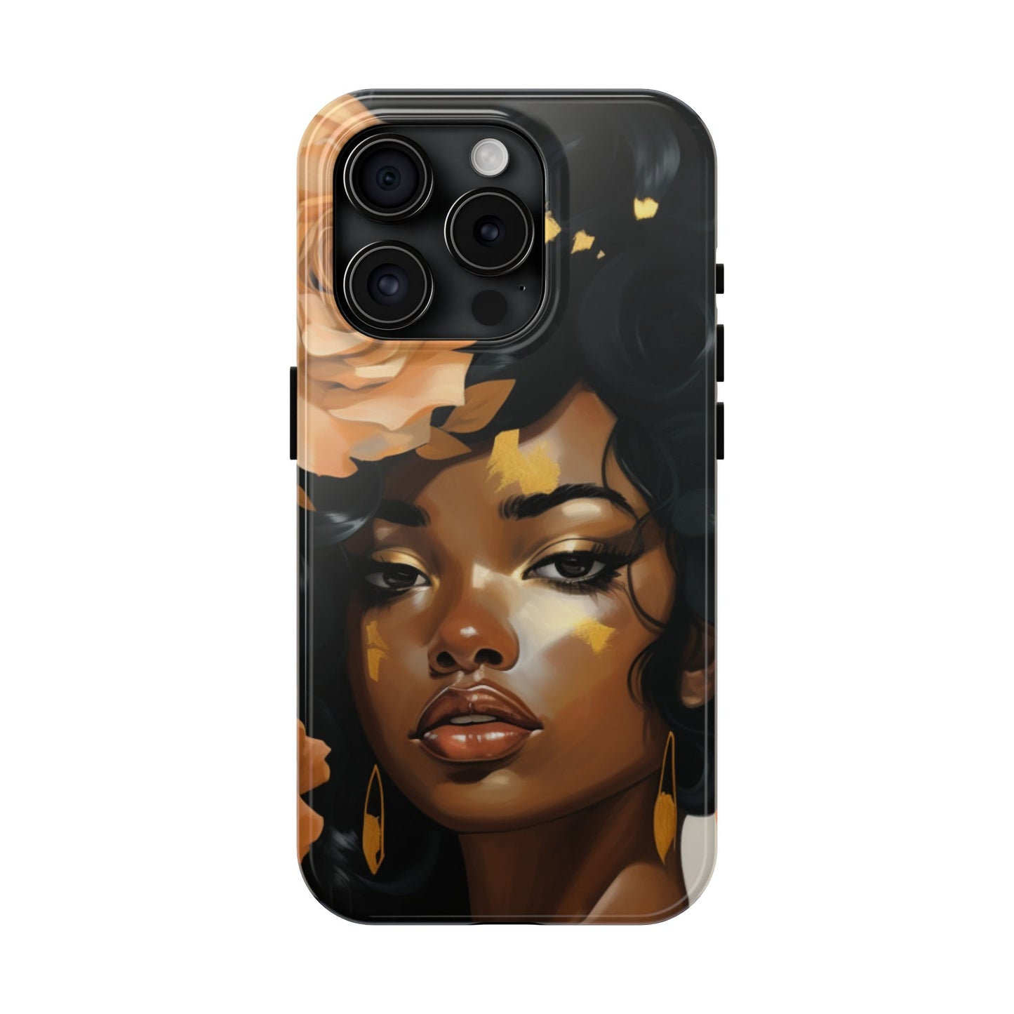 Beautiful Black Woman With Gold Flowers Tough Phone Case