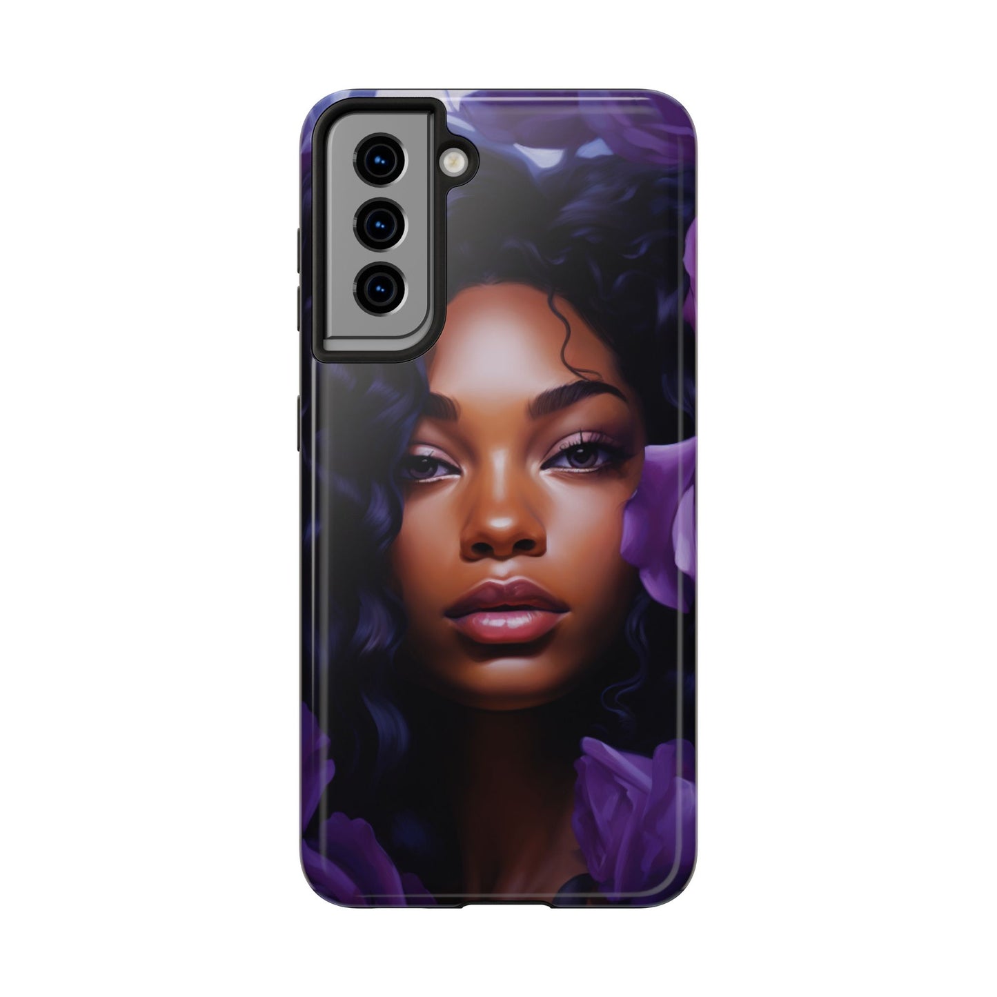 Beautiful Black Woman With Purple Flowers Tough Phone Case