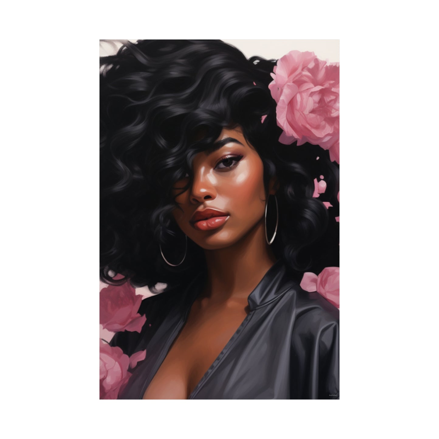 Beautiful Black Woman With Pink Flowers Vertical Poster - #2