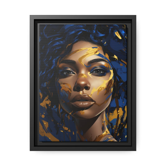 Stunning in Blue and Gold Canvas With Black Frame