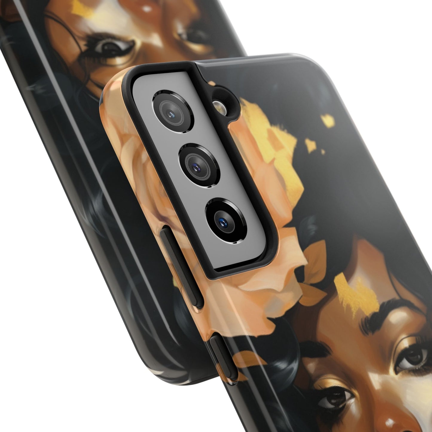 Beautiful Black Woman With Gold Flowers Tough Phone Case