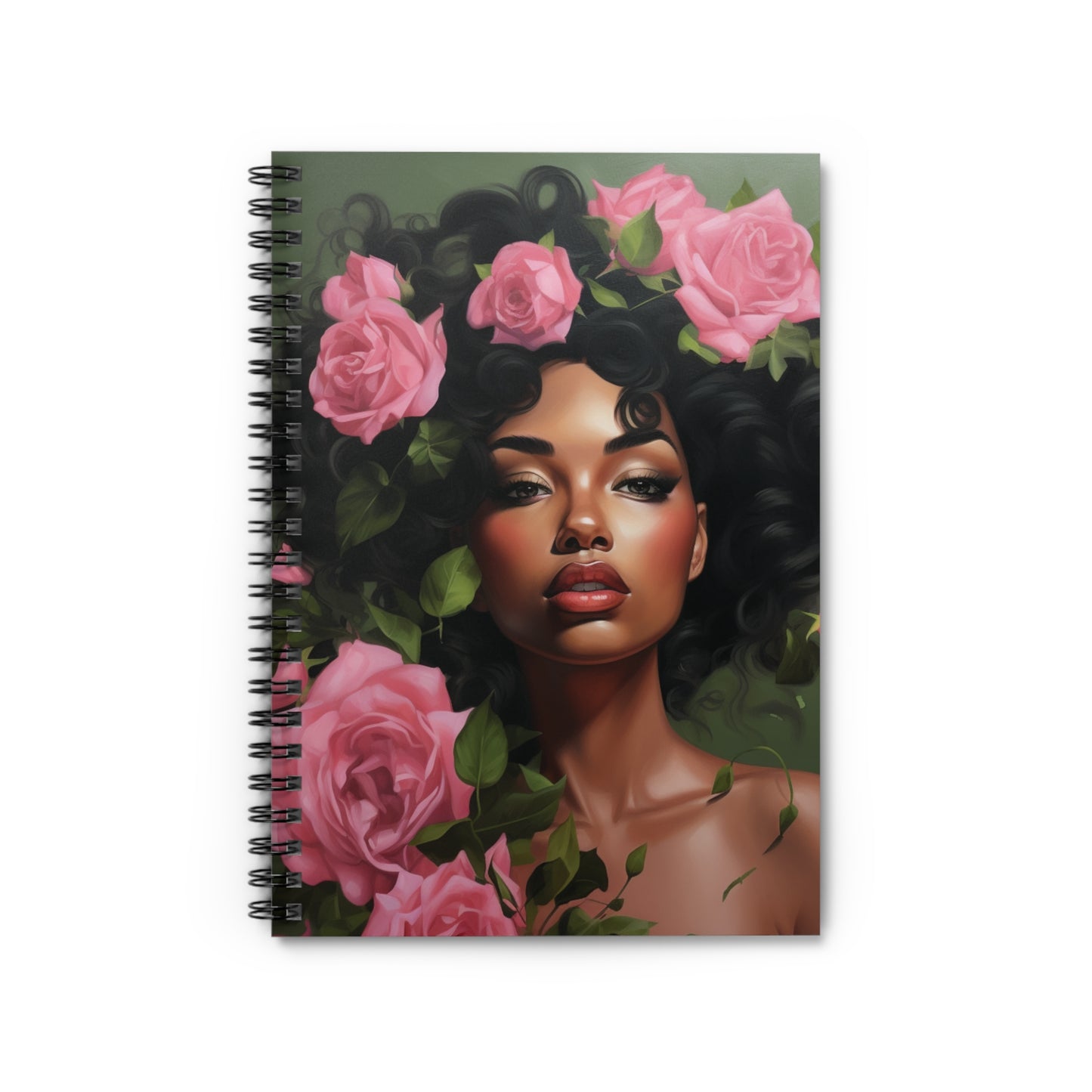 Pretty Black Woman With Pink Flowers Collection - Spiral Notebook - #3