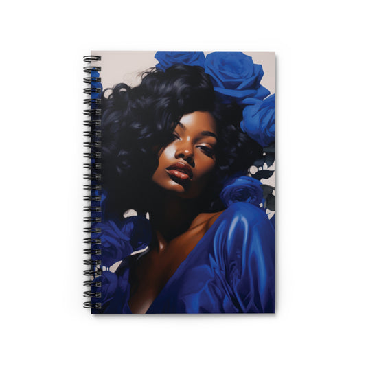 Black Woman With Blue Flowers Spiral Notebook - #1