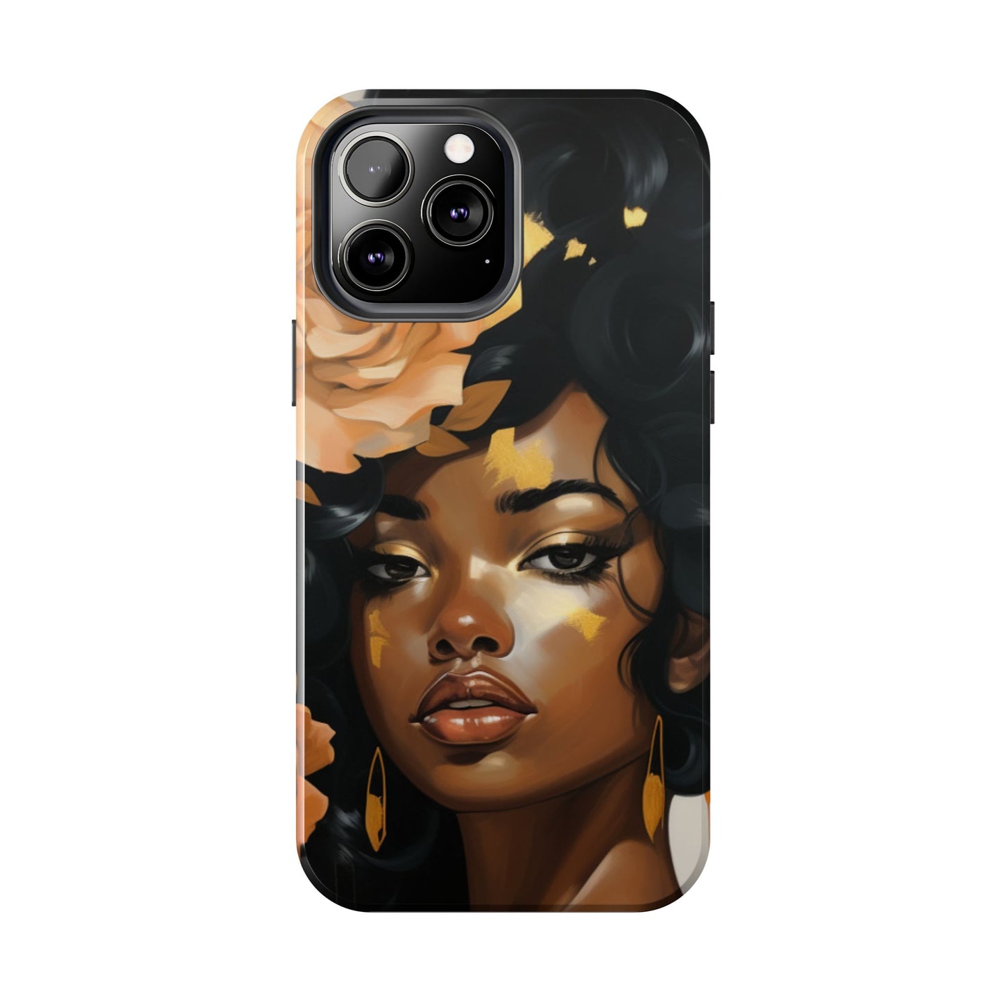 Beautiful Black Woman With Gold Flowers Tough Phone Case