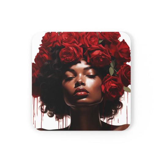 Beautiful Black Woman Corkwood Coaster Set