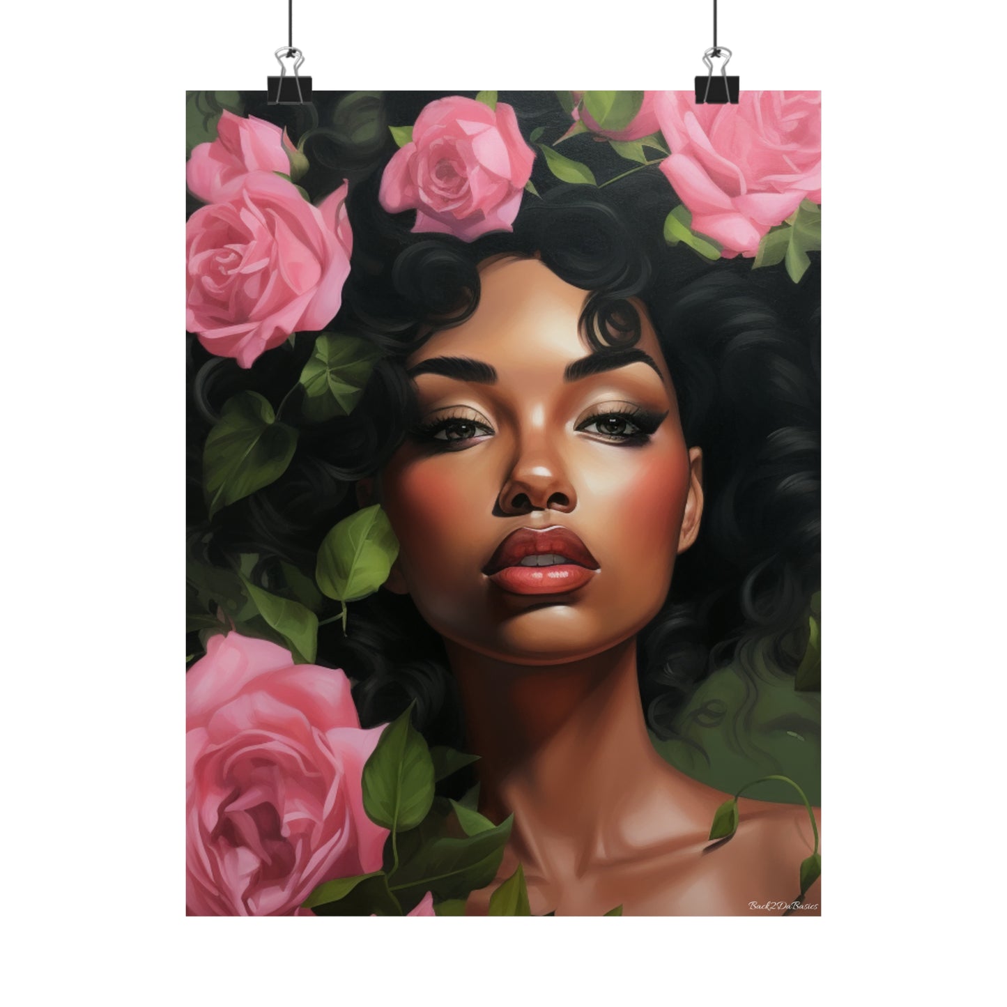 Pretty Black Woman With Pink Flowers Vertical Poster - #2