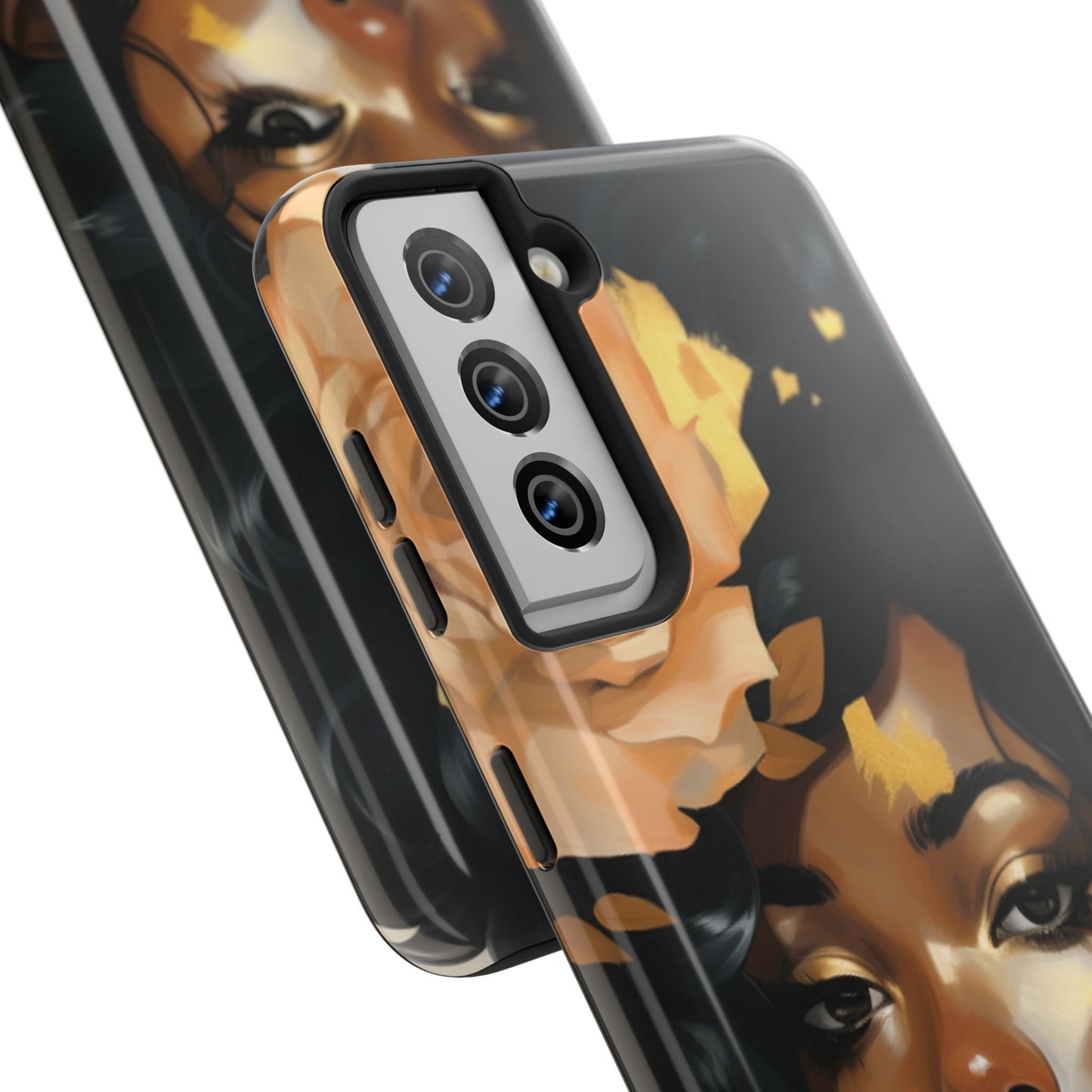 Beautiful Black Woman With Gold Flowers Tough Phone Case