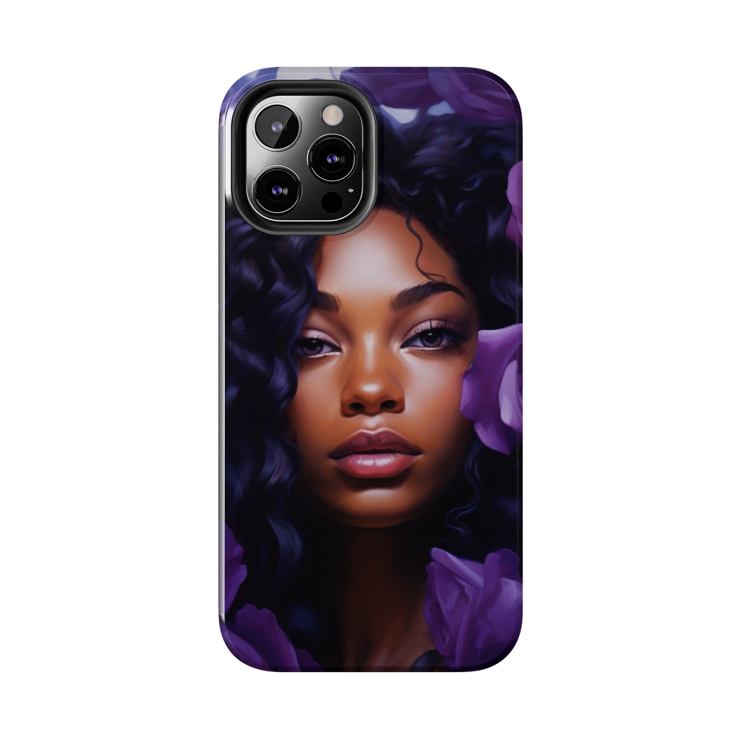 Beautiful Black Woman With Purple Flowers Tough Phone Case