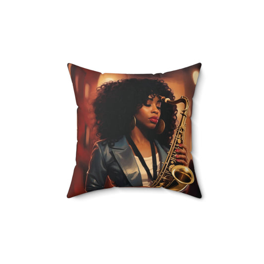 Sax and Soul Woman Spun Polyester Square Pillow