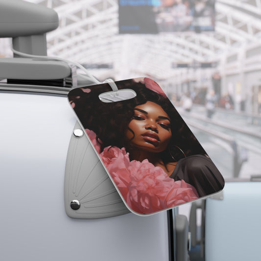 Beautiful Black Woman With Pink Flowers Luggage Tag - #1