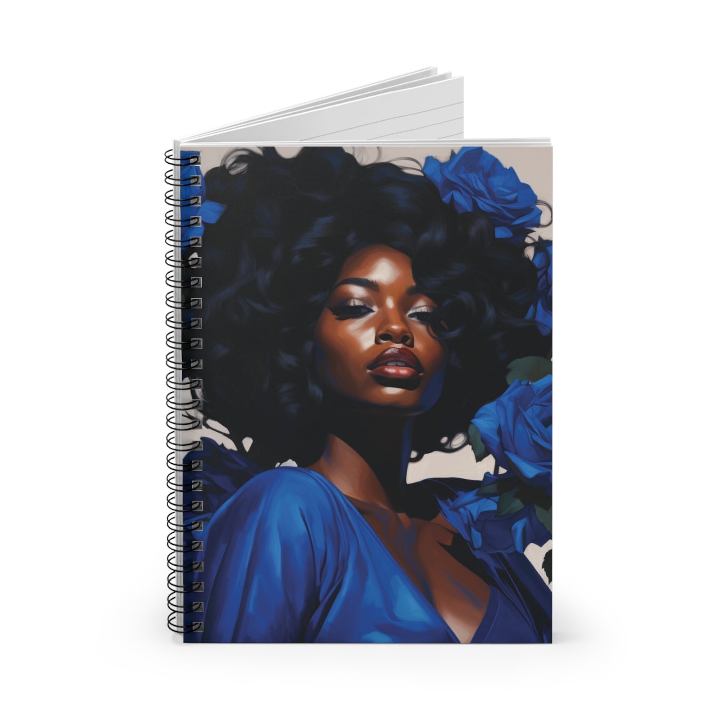 Beautiful Black WomanWith Blue Flowers - Spiral Notebook - #1