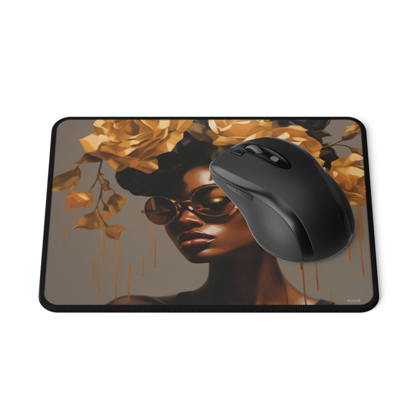 Beautiful Black Woman With Gold Flowers Mouse Pad - #3