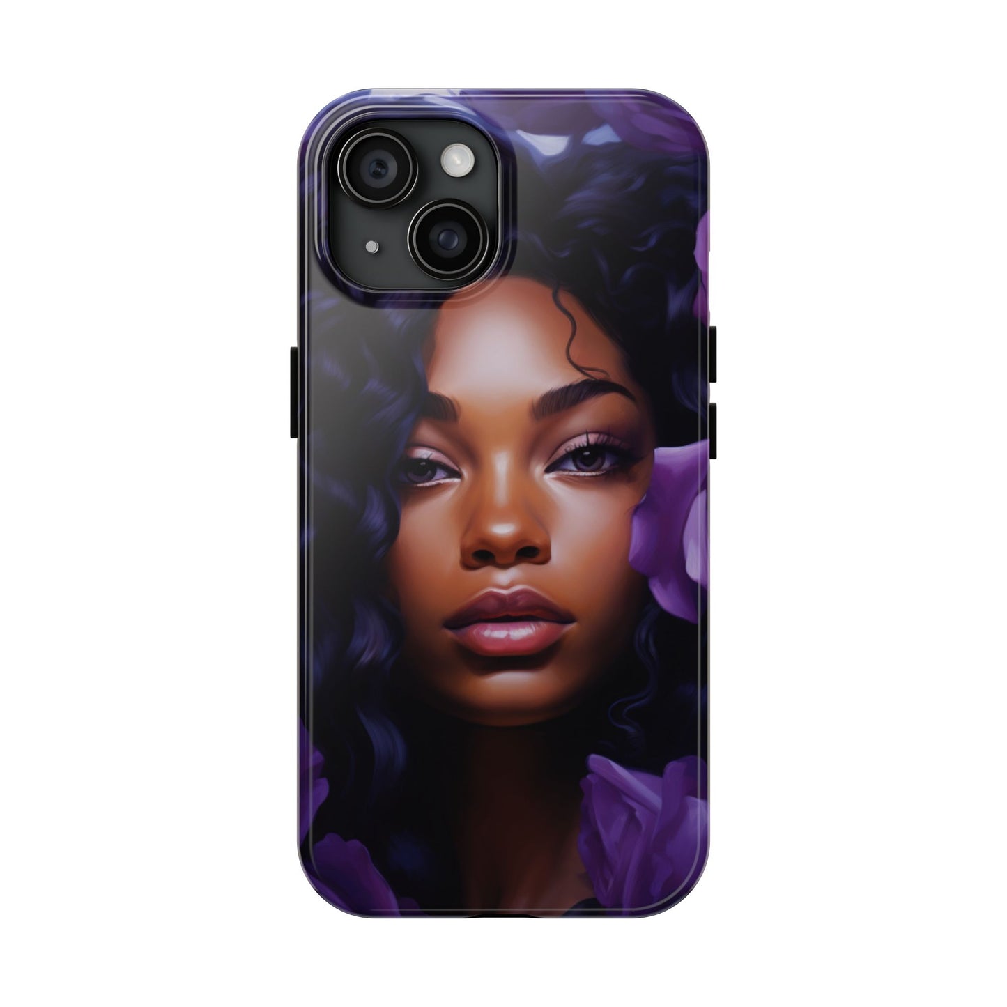 Beautiful Black Woman With Purple Flowers Tough Phone Case