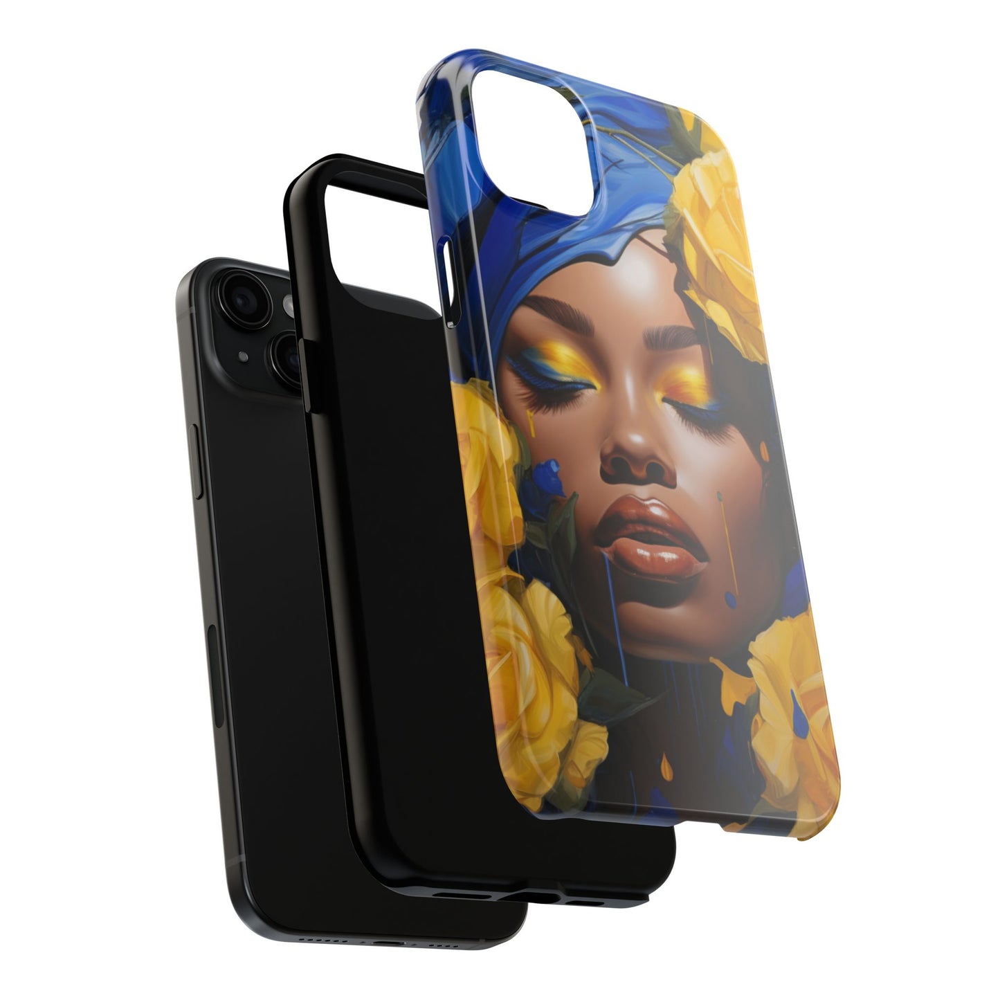 Stunning in Blue and Gold Beautiful Black Woman Tough Phone Case