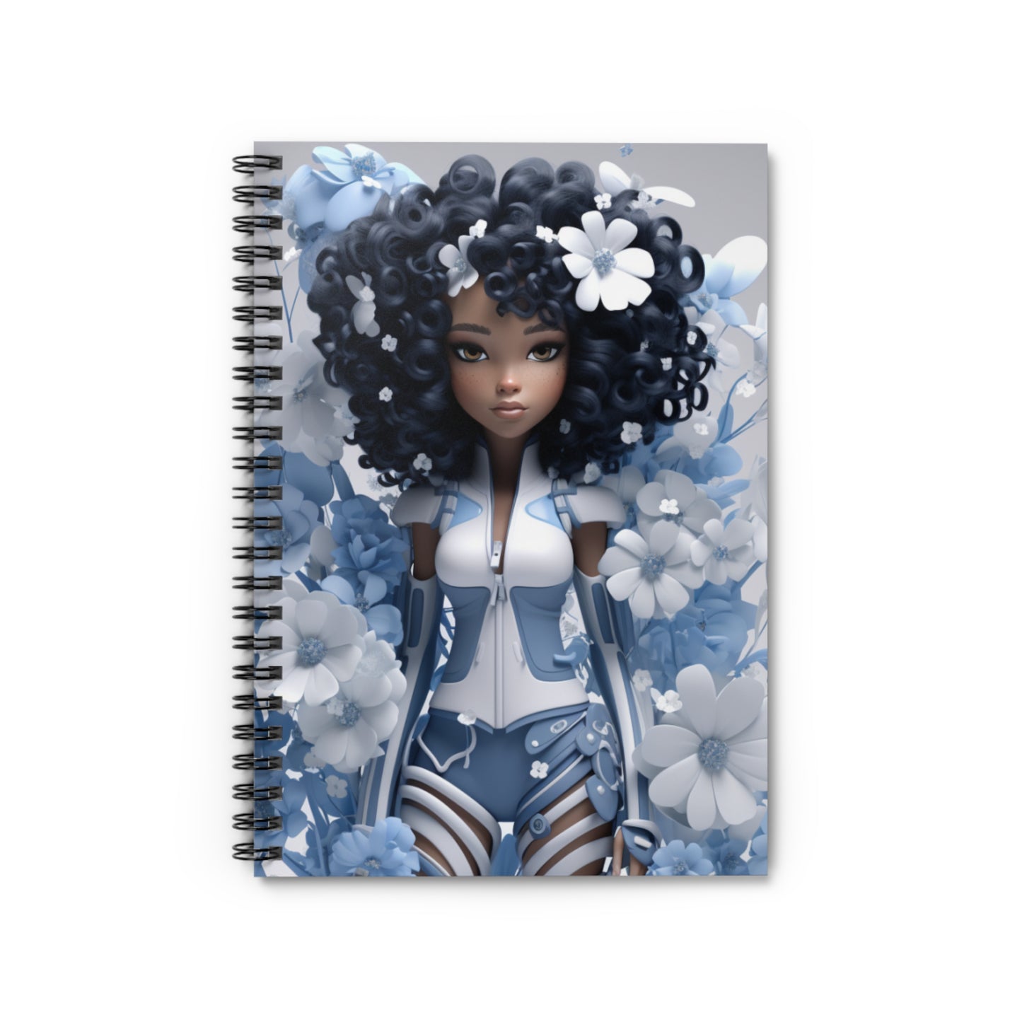 Black Fairy Girl With Blue Flowers Spiral Notebook (Ruled Line)