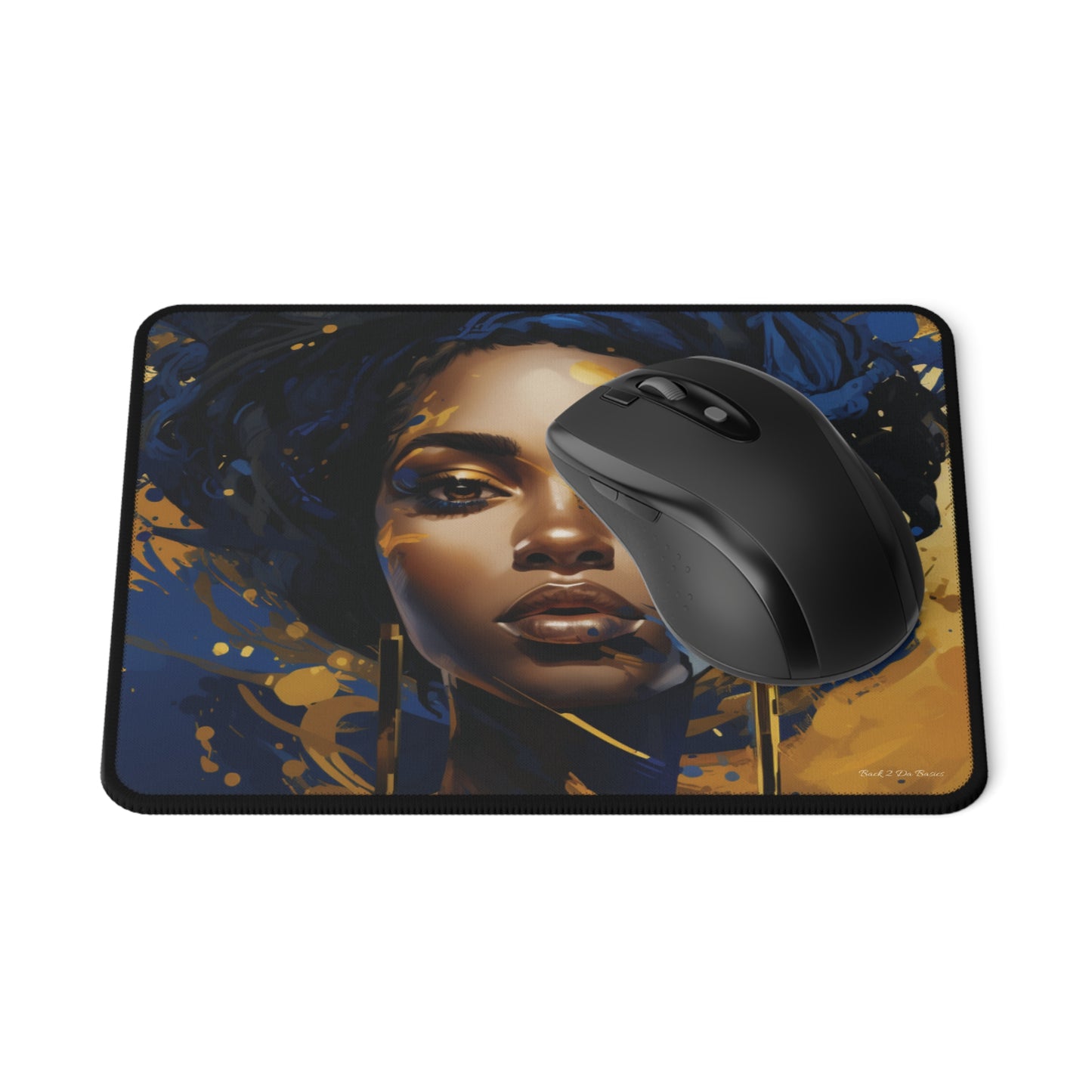 Stunning in Blue and Gold Black Woman Mouse Pad