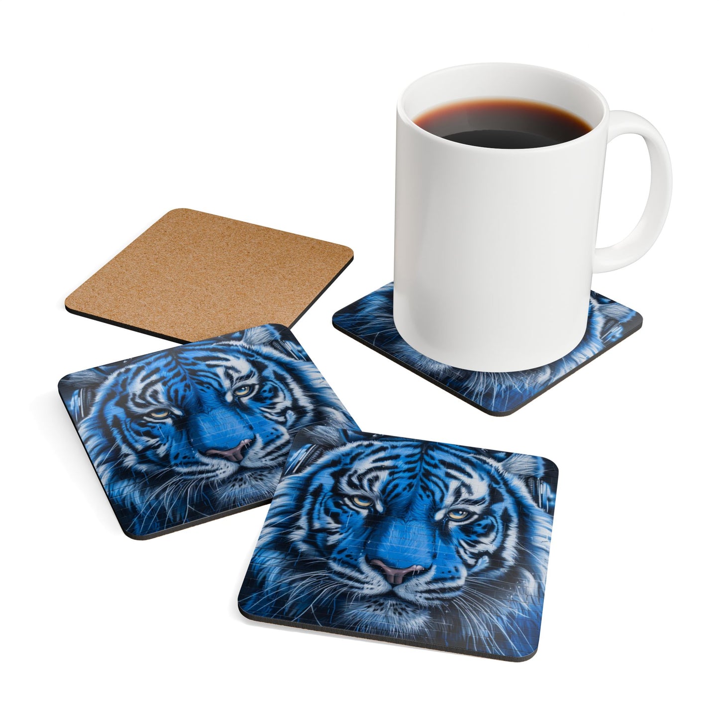 Blue Tiger Corkwood Coaster Set