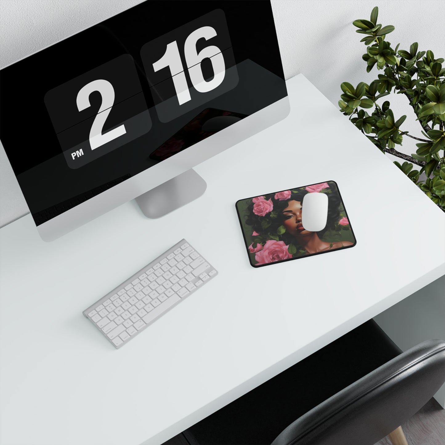 Pretty Black Woman With Pink Flowers Mouse Pad - #2