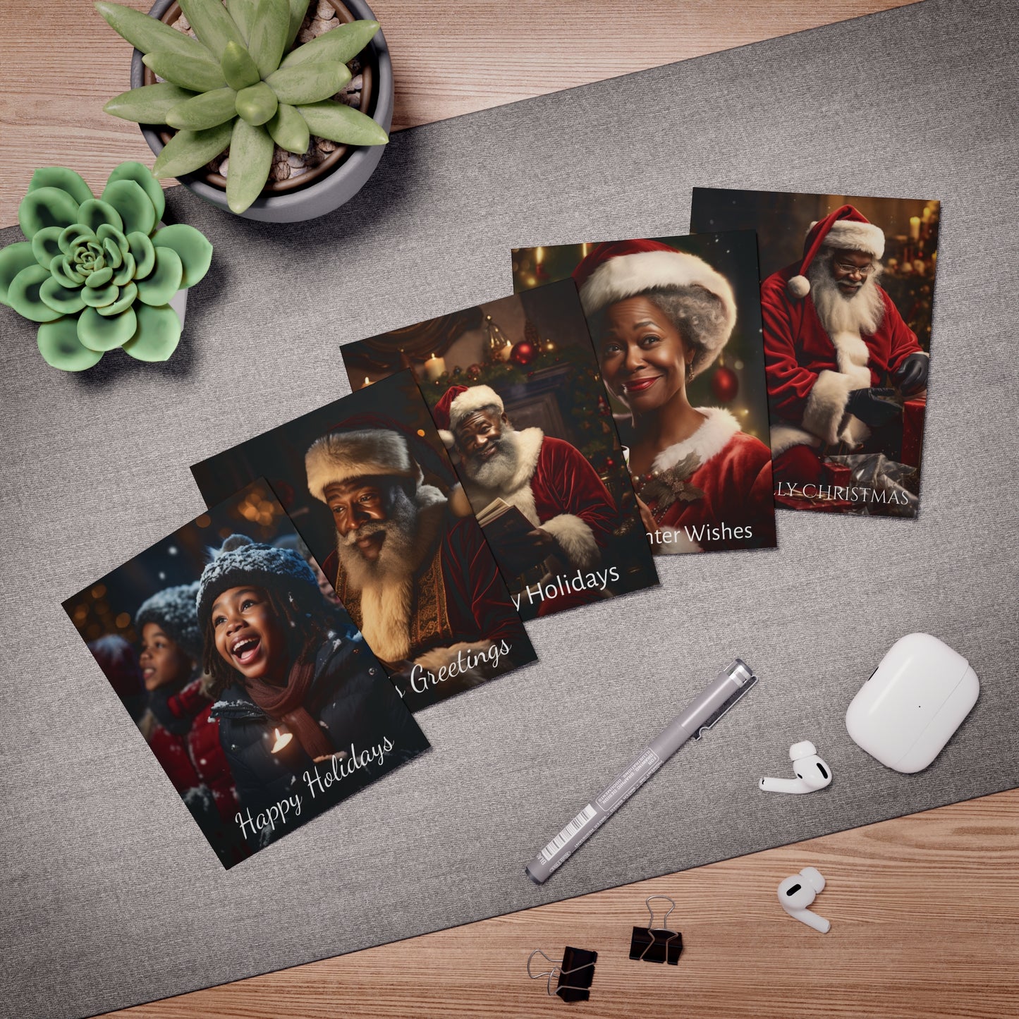 Seasons Greetings:  Black Greeting Holiday Greeting Cards (5-Pack)