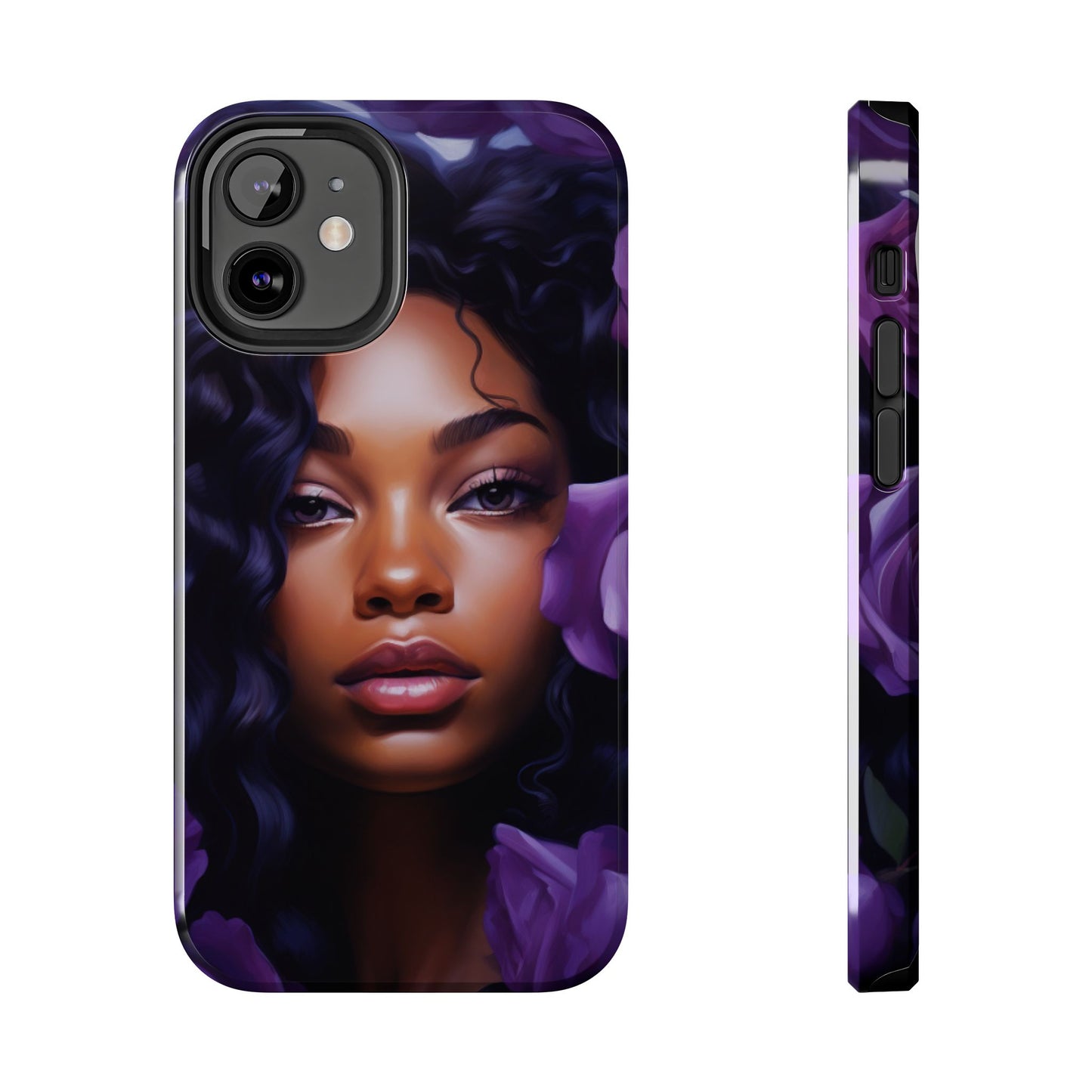 Beautiful Black Woman With Purple Flowers Tough Phone Case