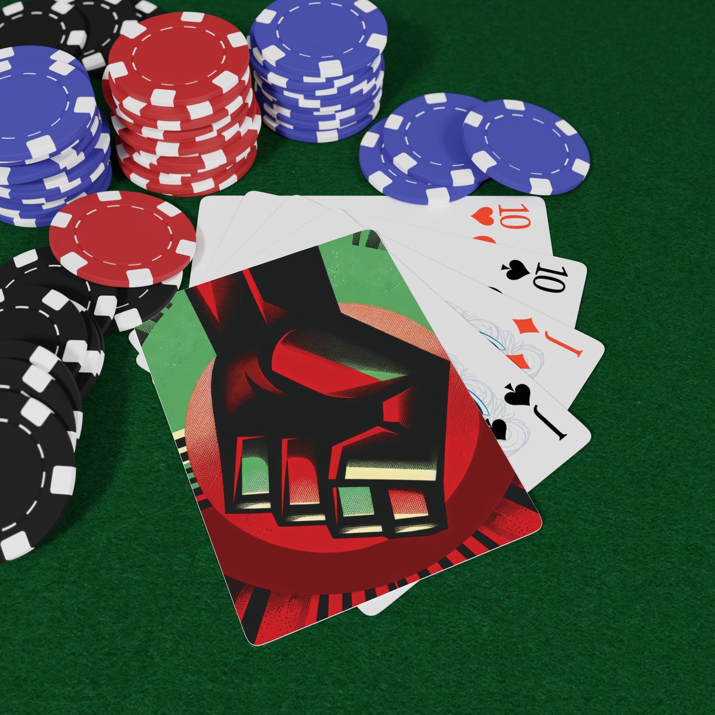 Red. Black, and Green Fist Poker Playing Cards - Stylish Design for Card Games