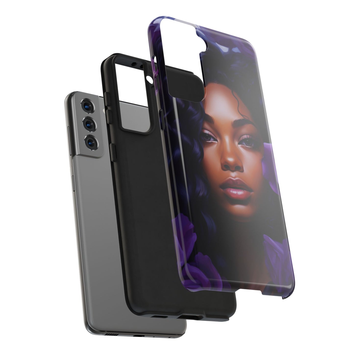 Beautiful Black Woman With Purple Flowers Tough Phone Case