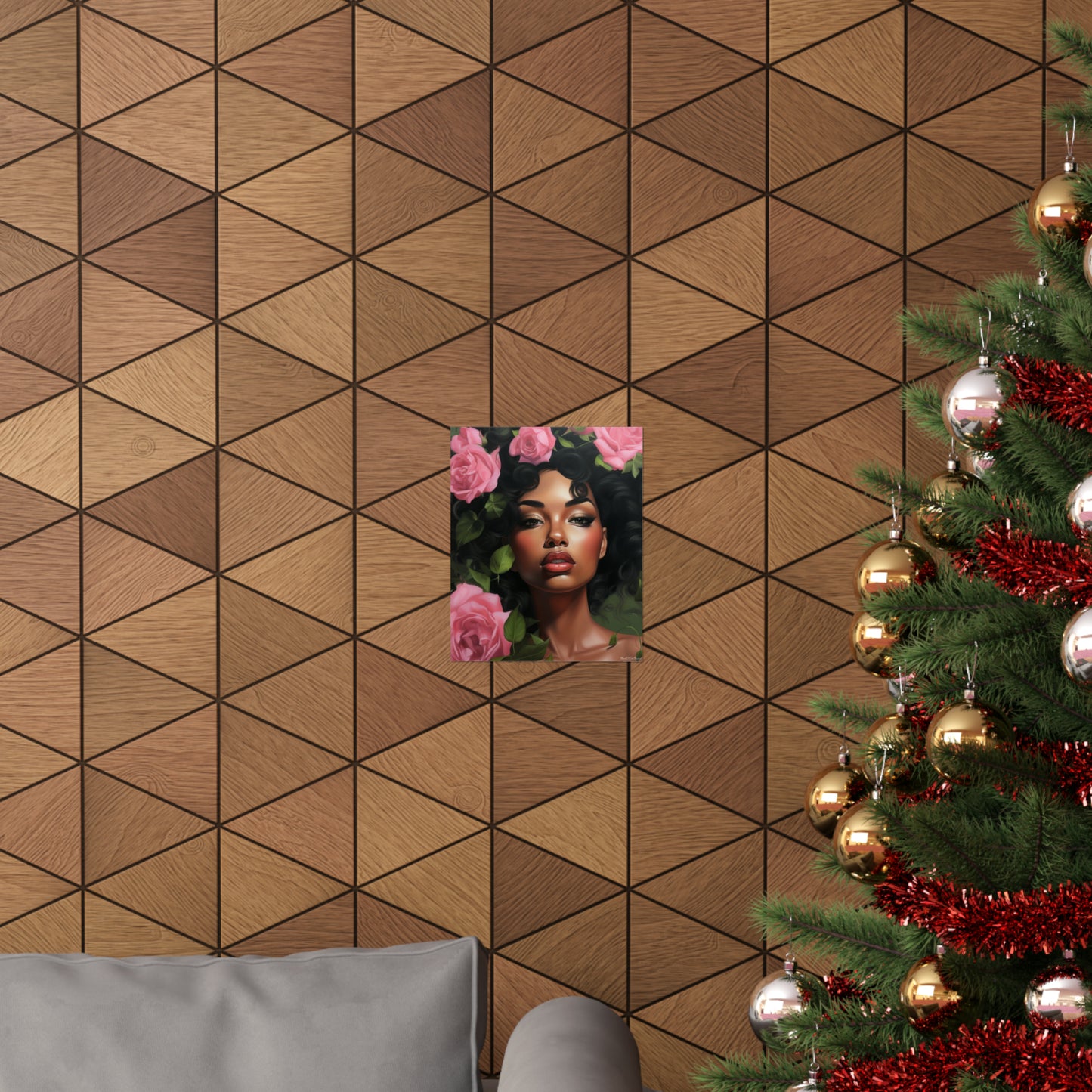 Pretty Black Woman With Pink Flowers Vertical Poster - #2