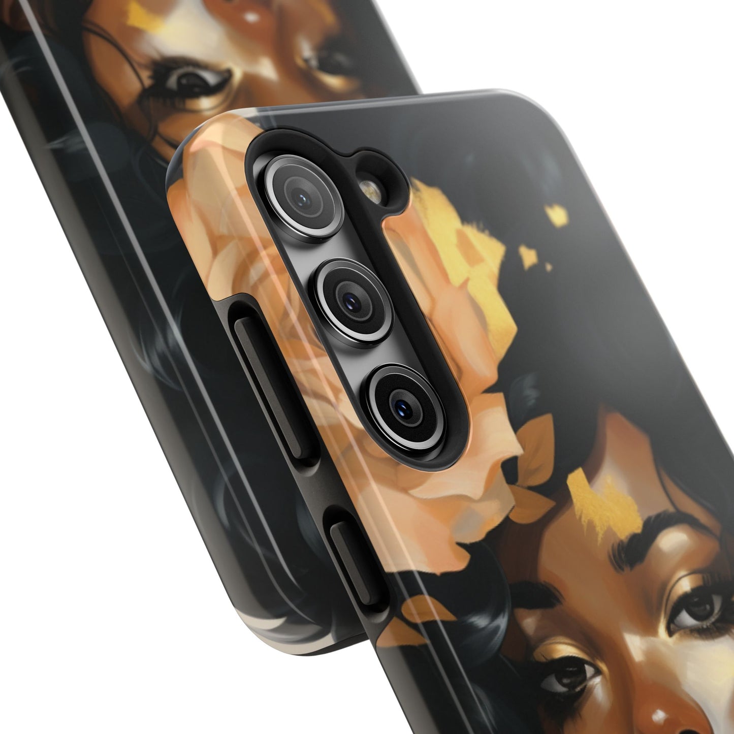 Beautiful Black Woman With Gold Flowers Tough Phone Case