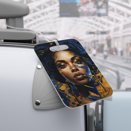 Blue and Gold Black Woman Luggage Tag