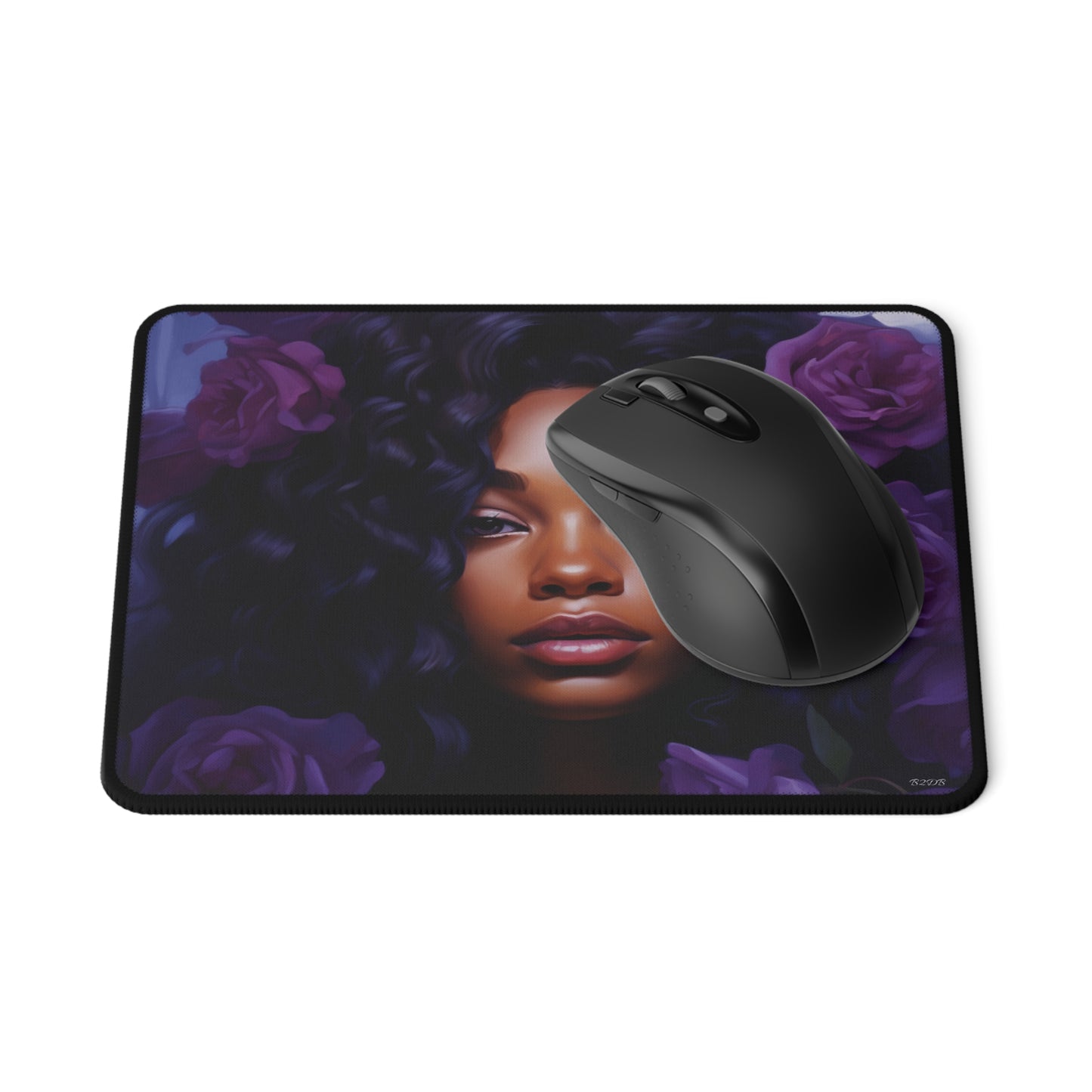 Beautiful Black Woman With Purple Flowers Collection - Mouse Pad - #1