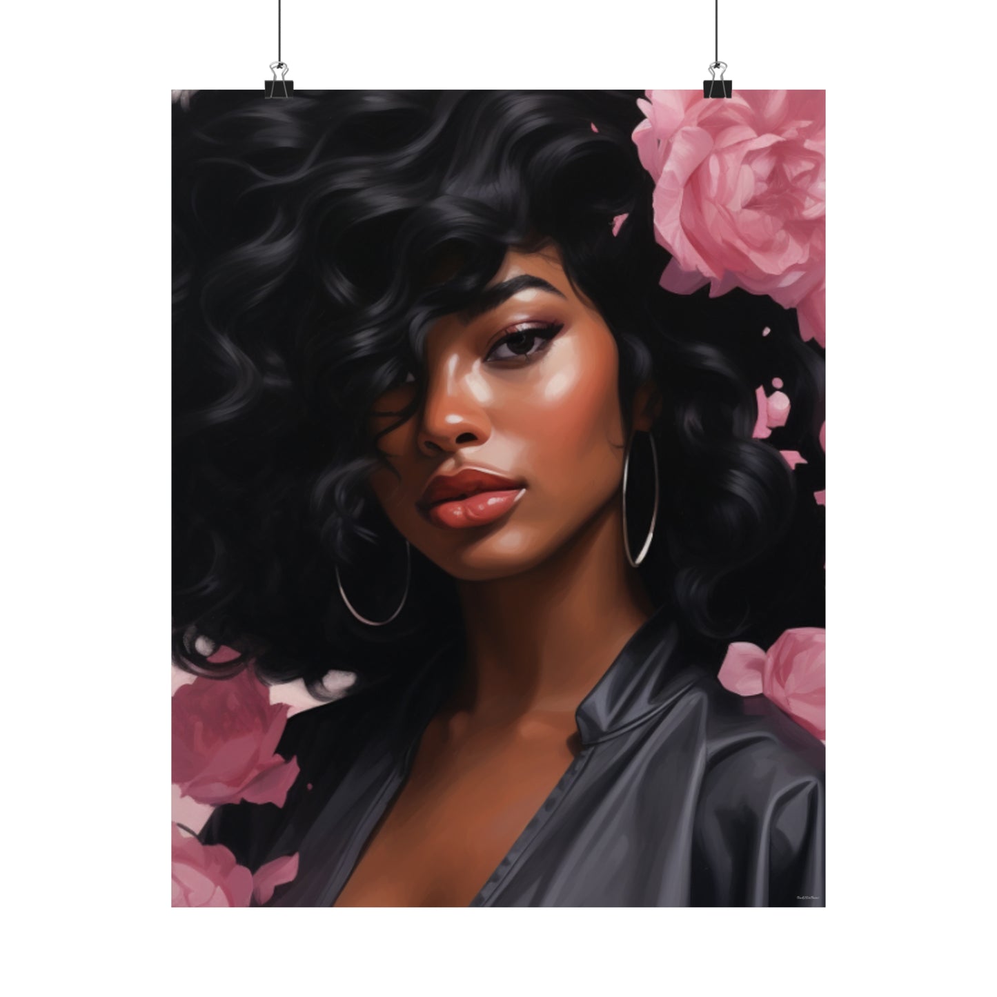 Beautiful Black Woman With Pink Flowers Vertical Poster - #2