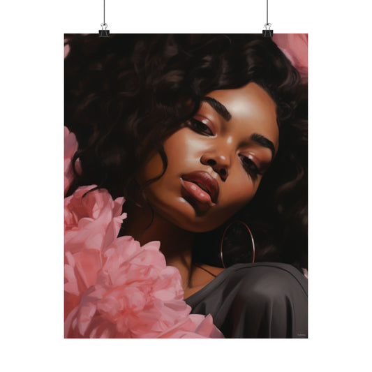 Beautiful Black Woman With Pink Flowers Vertical Poster - #1