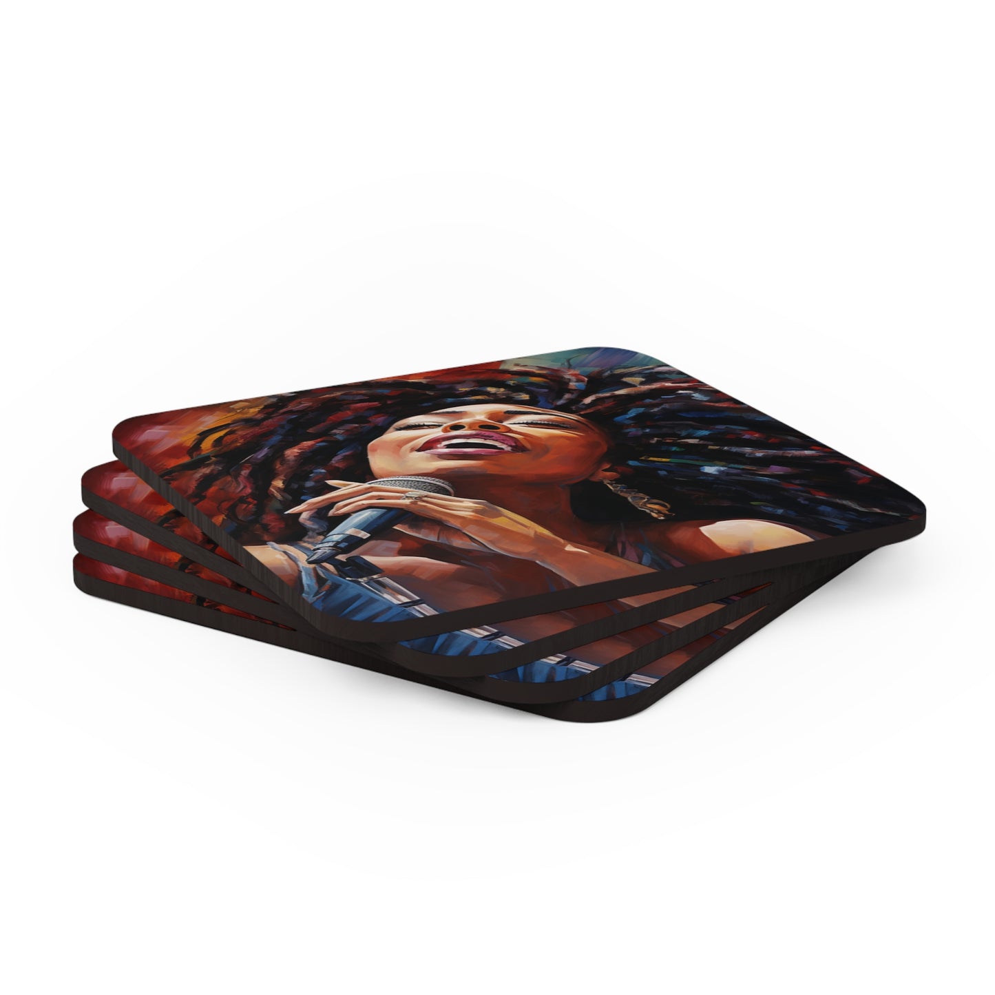 Jazzy Woman Singer Corkwood Coaster Set of 4