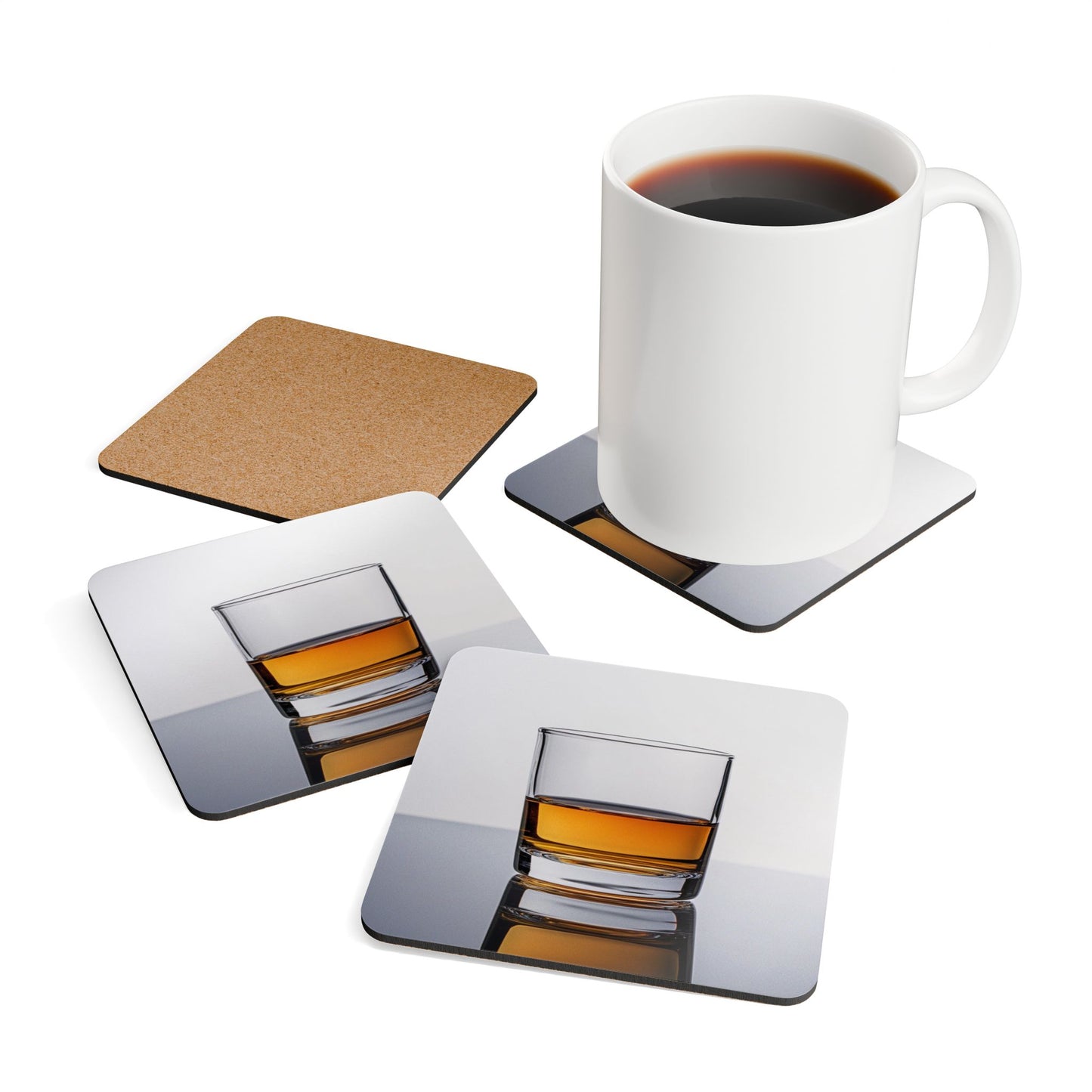 Whiskey Neat Corkwood Coaster Set of 4