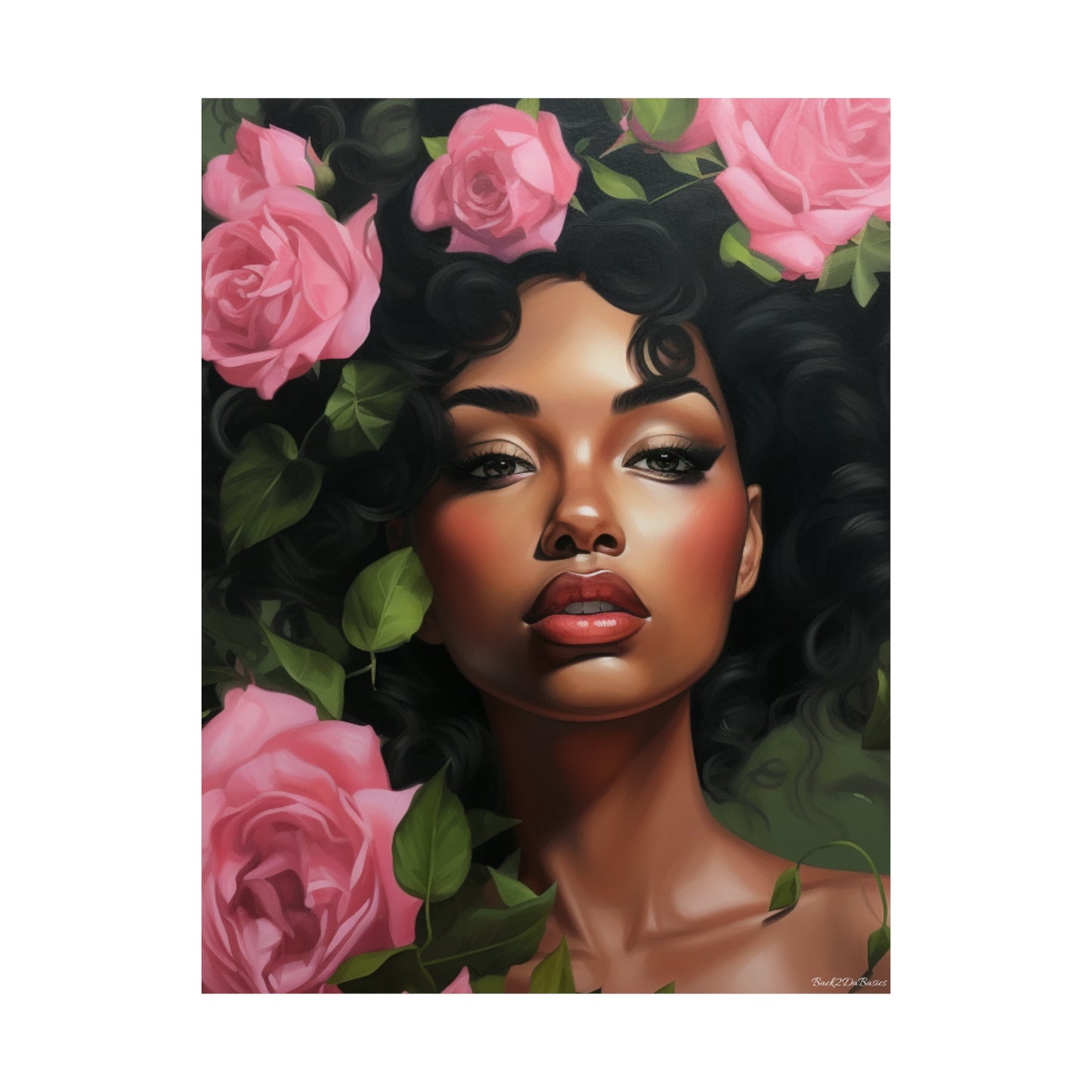 Pretty Black Woman With Pink Flowers Vertical Poster - #2