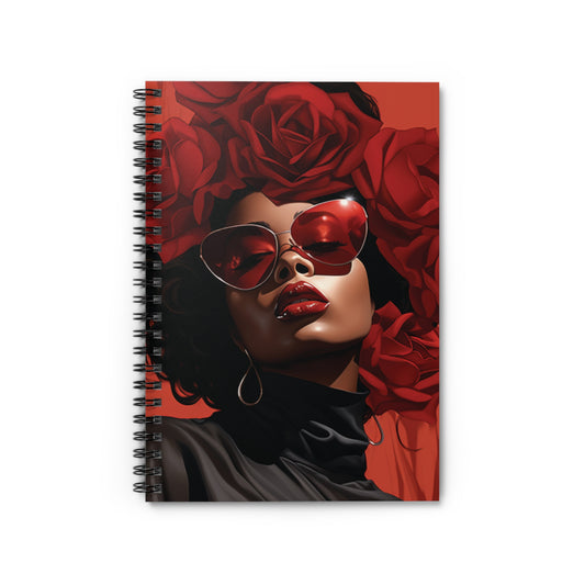 Beautiful Black Woman With Red Flowers Spiral Notebook