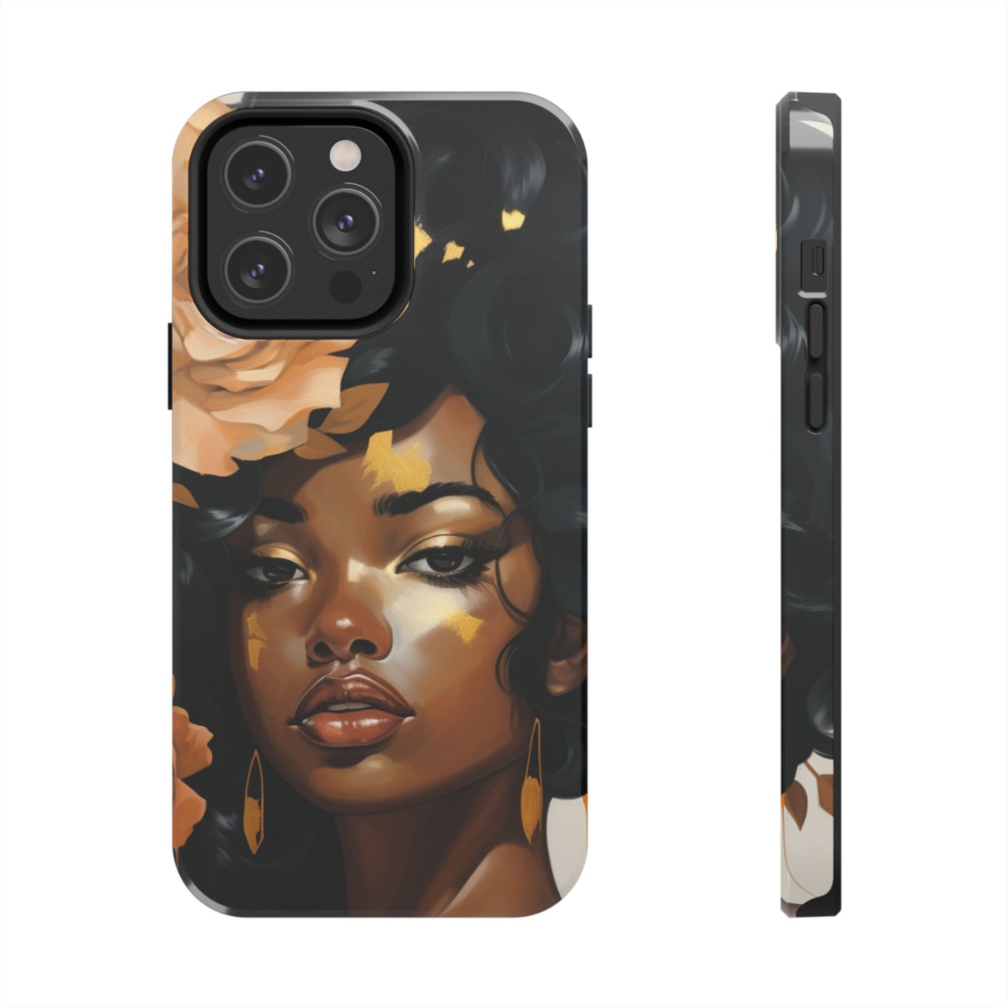 Beautiful Black Woman With Gold Flowers Tough Phone Case