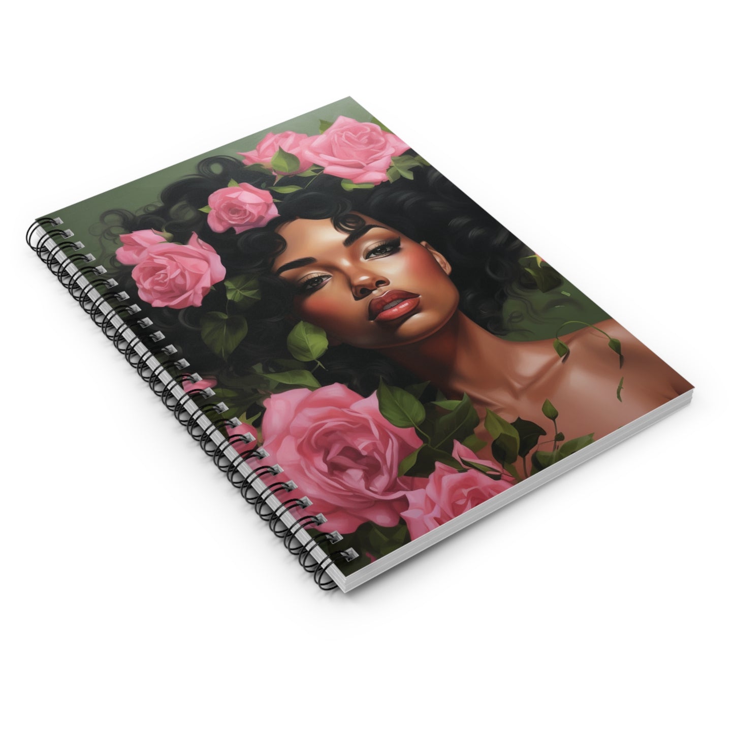 Pretty Black Woman With Pink Flowers Collection - Spiral Notebook - #3