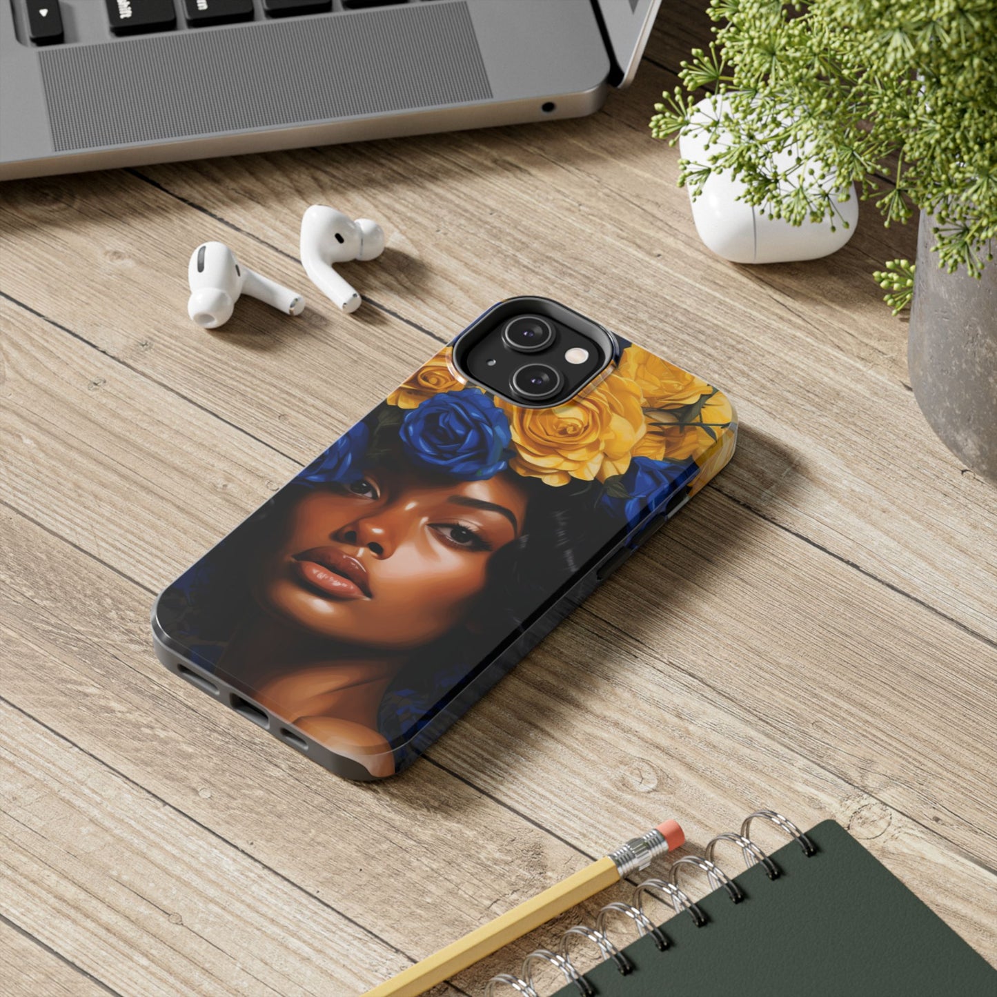 Stunning in Blue and Gold Beautiful Black Woman Tough Phone Case